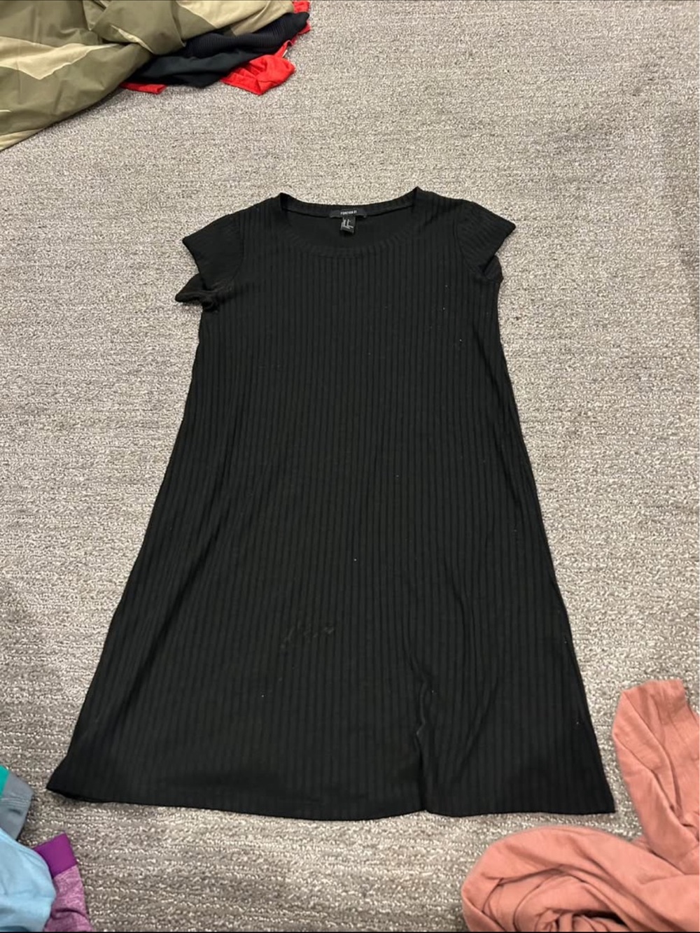 Forever 21 Black Ribbed Short Sleeve A-Line Dress
